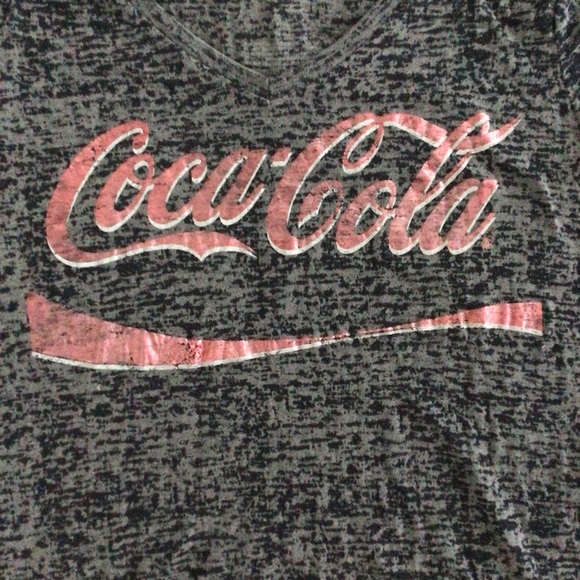Coca-Cola Gray Burnout Distressed V-Neck Short Sleeve Tee - Size XL - Picture 2 of 5